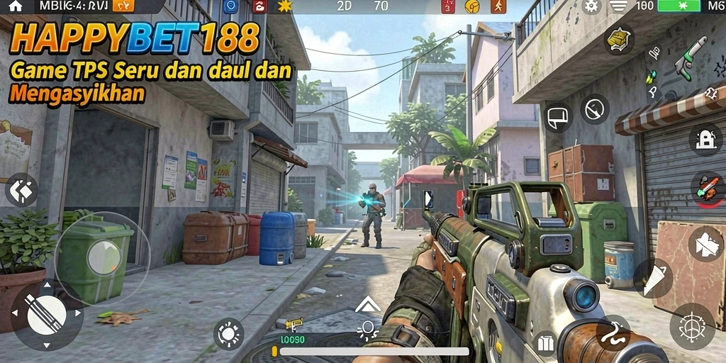 Screenshot gameplay <strong>HAPPYBET188</strong> menunjukkan aksi mendebarkan dalam pertempuran TPS.