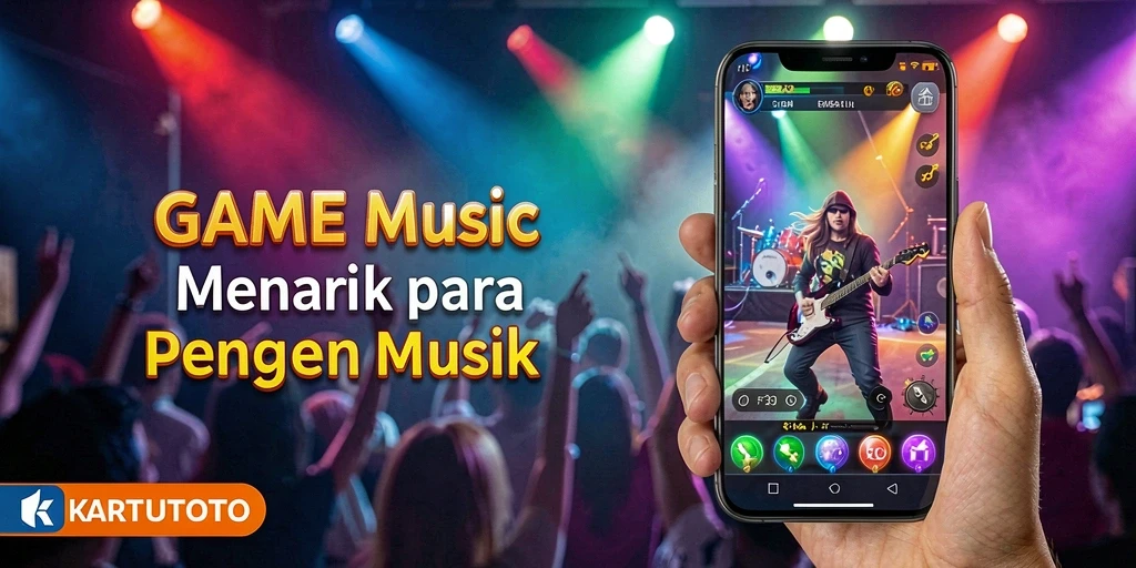 Tampilan gameplay seru dalam KARTUTOTO dengan berbagai alat musik.