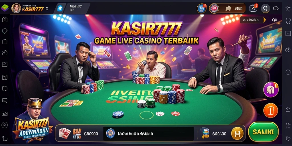 Menampilkan gameplay seru KASIR777 dengan dealer langsung dan interaksi pemain.