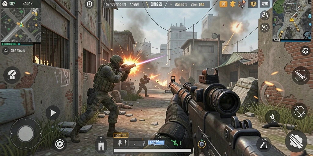 Screenshot gameplay SD107 yang menunjukkan aksi pertempuran mendebarkan.