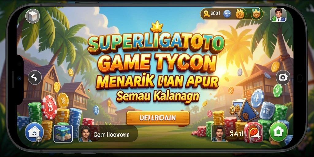 Tampilan gameplay <strong>SUPERLIGATOTO</strong> yang menampilkan aksi manajemen bisnis.