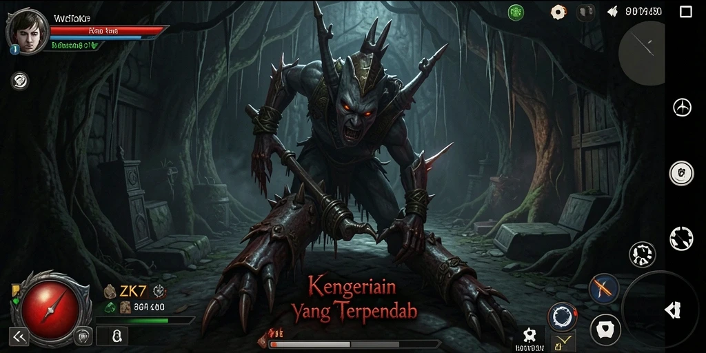 Tangkapan layar dari gameplay ZK7 menunjukkan suasana Horror yang mendebarkan.